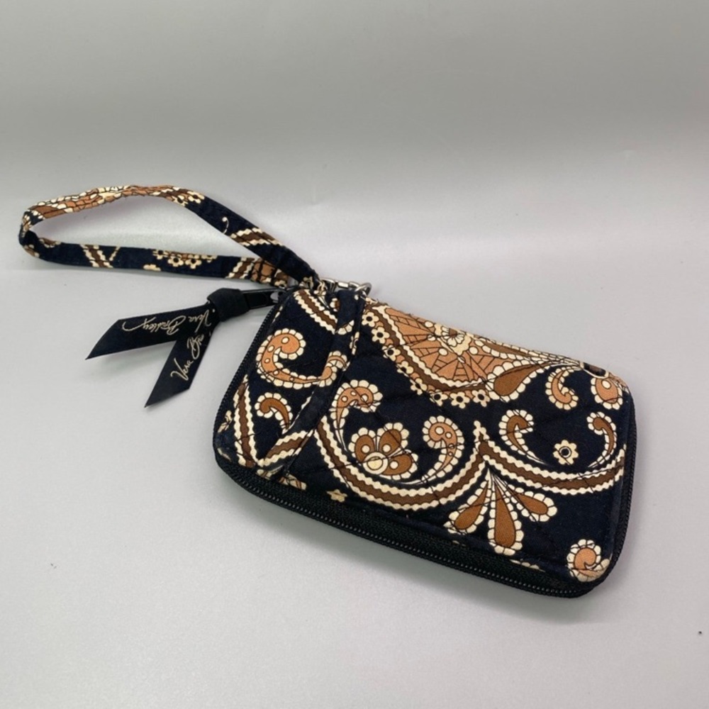 Vera Bradley Wristlet Wallet Caffe Latte Brown Black Paisley Zip Around EUC